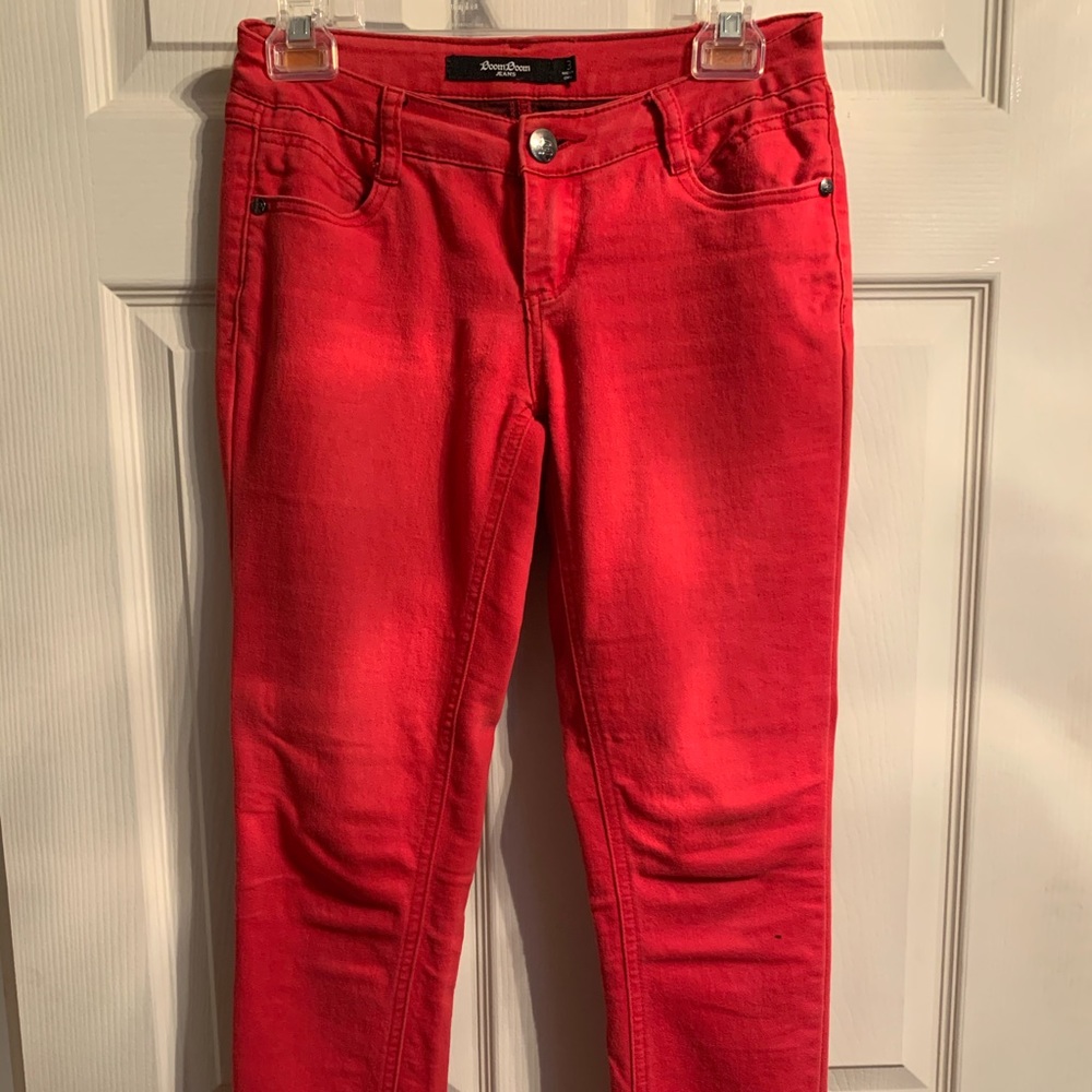 Red skinny jeans